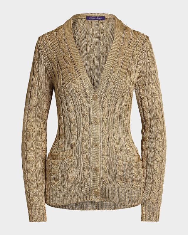 Cable-Knit Silk Cardigan Sweater